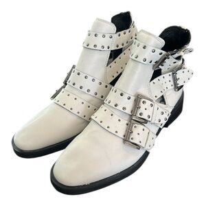 Topshop White Moto Silver Studded Ankle Boots Size 38 NWT
